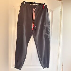 Figs Charcoal Joggers with Pink Drawstring